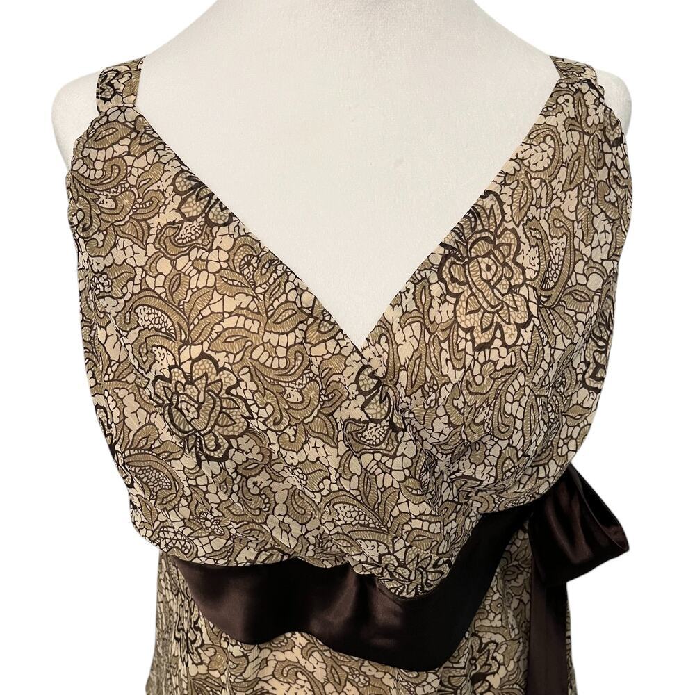 Lane Bryant Babydoll Top Strap Sleeveless Blouse Brown Size 20 Waist Tie Bow Y2K - Picture 4 of 7